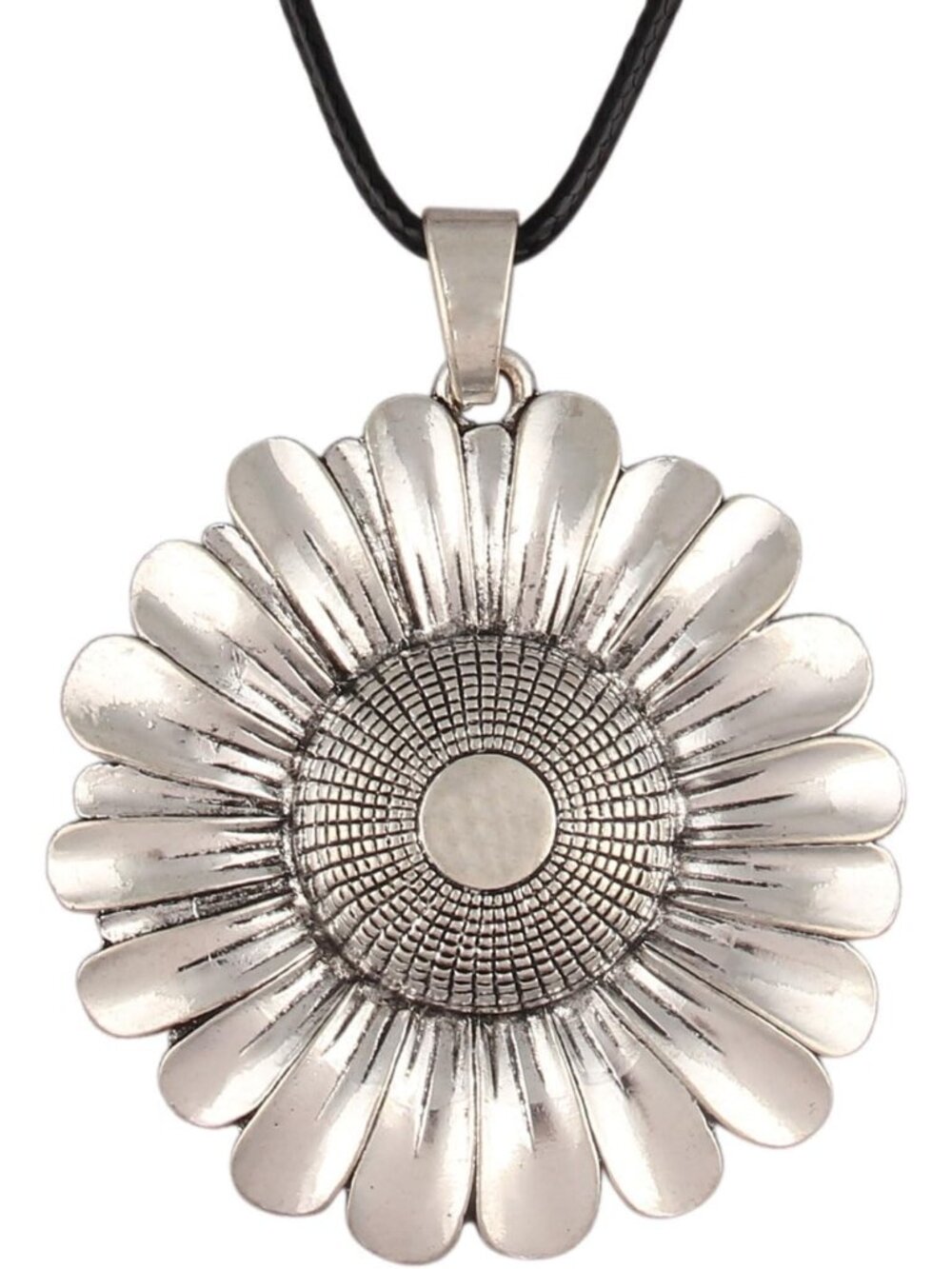 Women's Boho Silver Sunflower Pendant Necklace Vintage Floral Cord Choker
